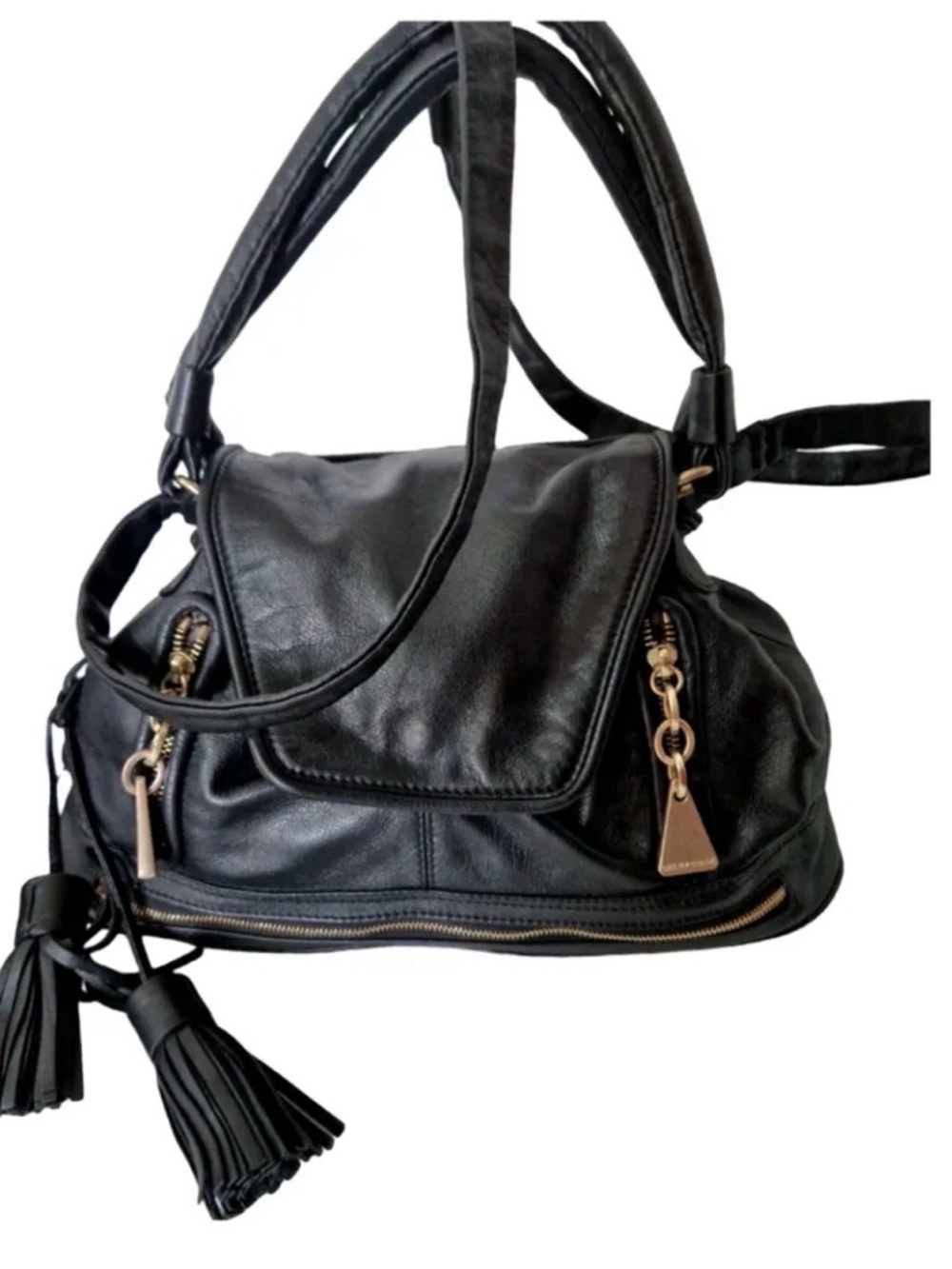 Chloe Black Leather Shoulder Bag with Tassel Details